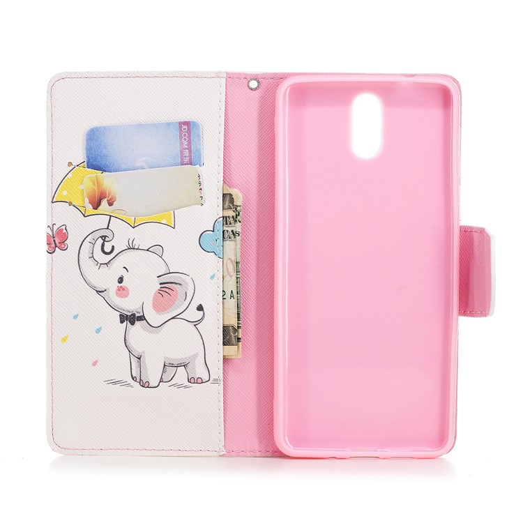 Pattern Printing Cell Phone Leather Stand Case for Nokia 3.1 - Elephant Holding an Umbrella-8