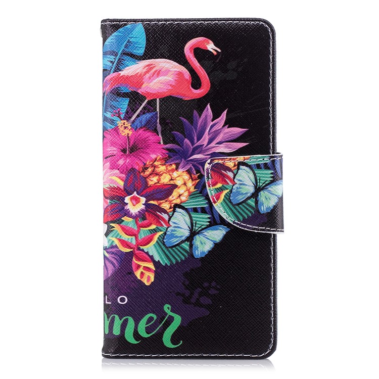 Pattern Printing Wallet Leather Case with Stand for Nokia 3.1 - Crane and Flowers-2