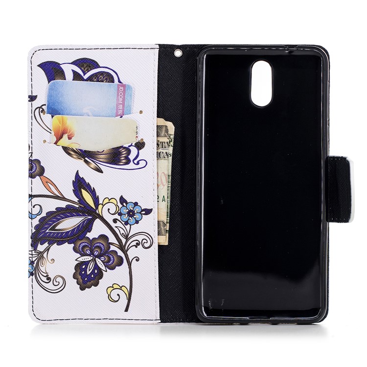 Carteira De Couro De Impressão Padrão Carteira Com Suporte Para Nokia 3.1 - Teste Padrão De Borboleta-8