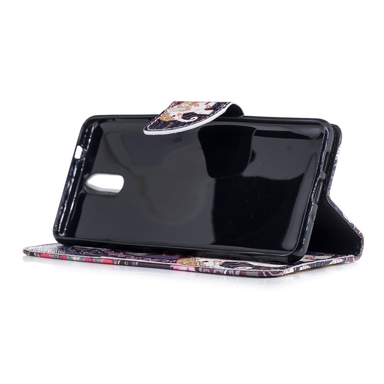 Pattern Printing Magnetic Leather Case with Stand for Nokia 3.1 - Flower and Elephant-5