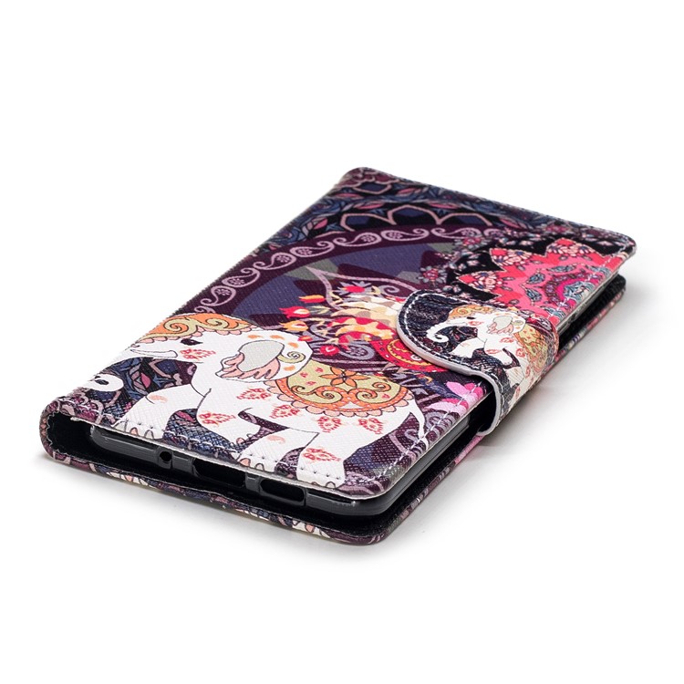 Pattern Printing Magnetic Leather Case with Stand for Nokia 3.1 - Flower and Elephant-6