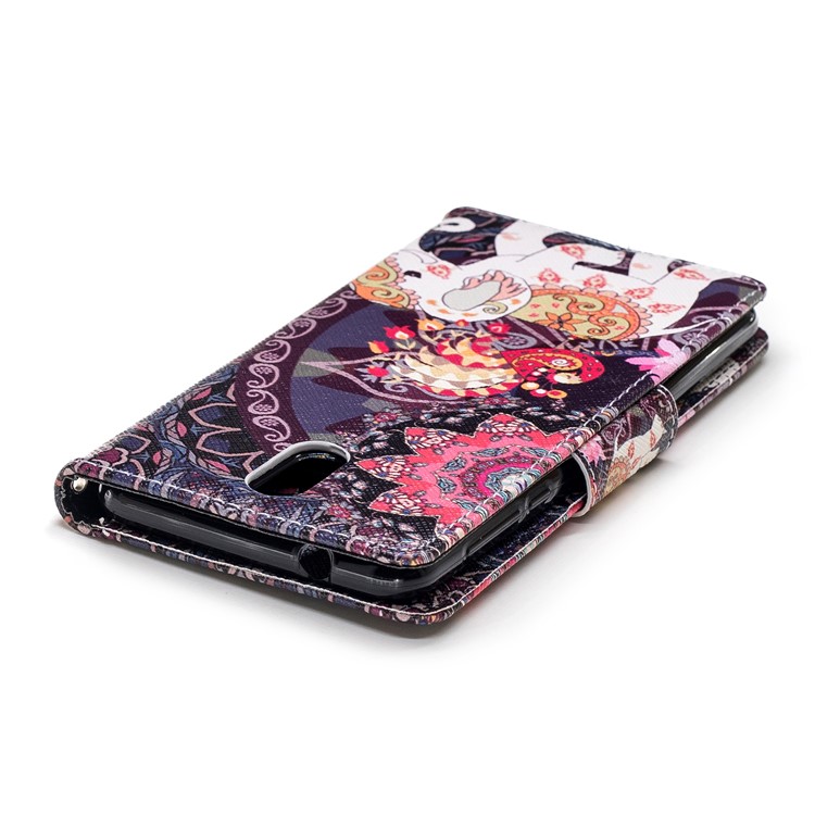 Pattern Printing Magnetic Leather Case with Stand for Nokia 3.1 - Flower and Elephant-7