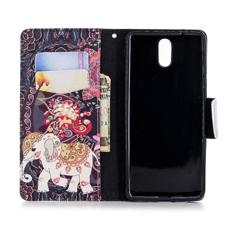 Pattern Printing Magnetic Leather Case with Stand for Nokia 3.1 - Flower and Elephant-8