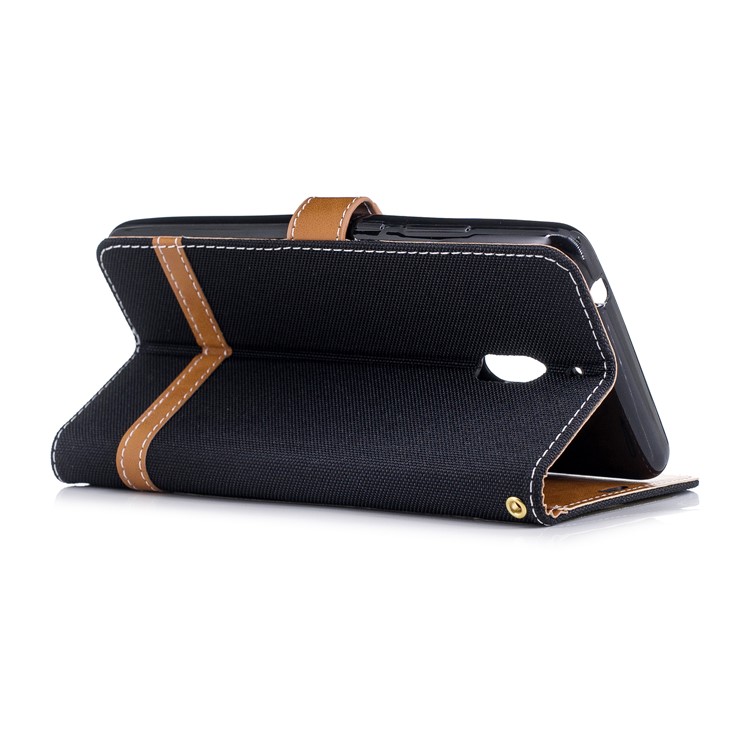 Assorted Color Jeans Cloth Wallet Stand Leather Phone Case for Nokia 2.1 - Black-4