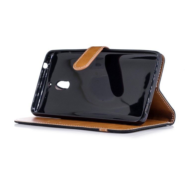 Assorted Color Jeans Cloth Wallet Stand Leather Phone Case for Nokia 2.1 - Black-5