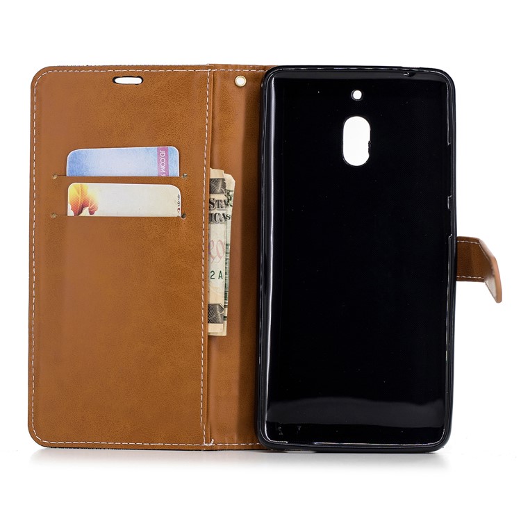 Assorted Color Jeans Cloth Wallet Stand Leather Phone Case for Nokia 2.1 - Black-8