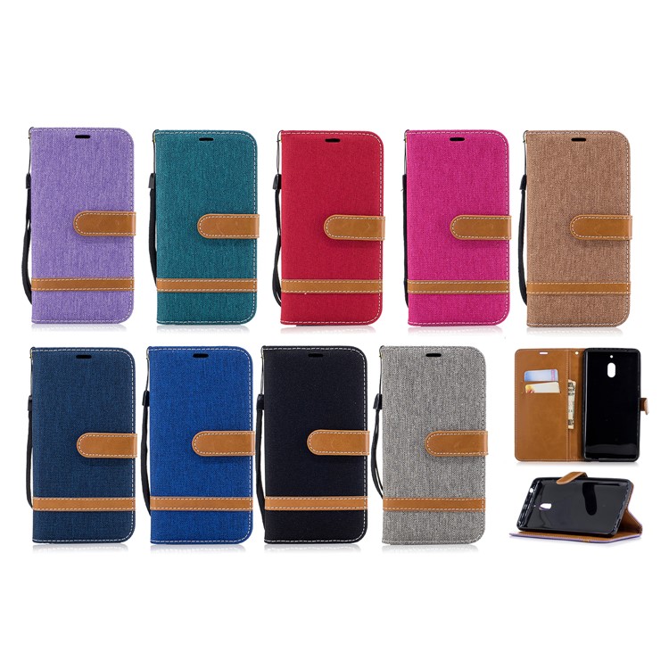 Assorted Color Jeans Cloth Wallet Stand Leather Phone Case for Nokia 2.1 - Black-9