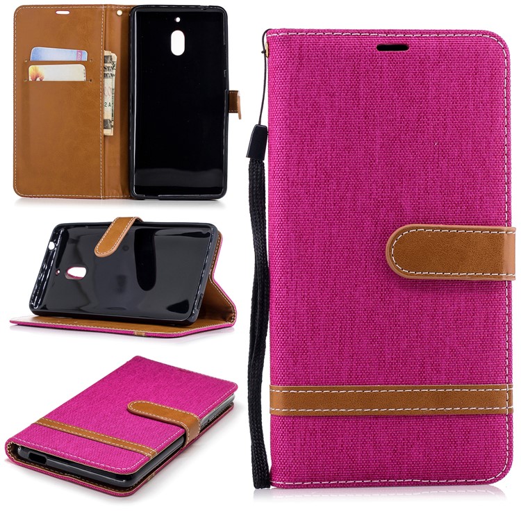 Assorted Color Jeans Cloth Wallet Stand Leather Mobile Casing for Nokia 2.1 - Rose-1
