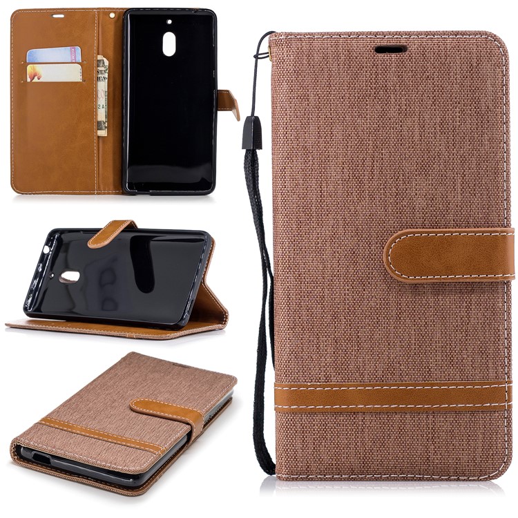 Assorted Color Jeans Cloth Wallet Stand Leather Cell Phone Cover for Nokia 2.1 - Khaki-1