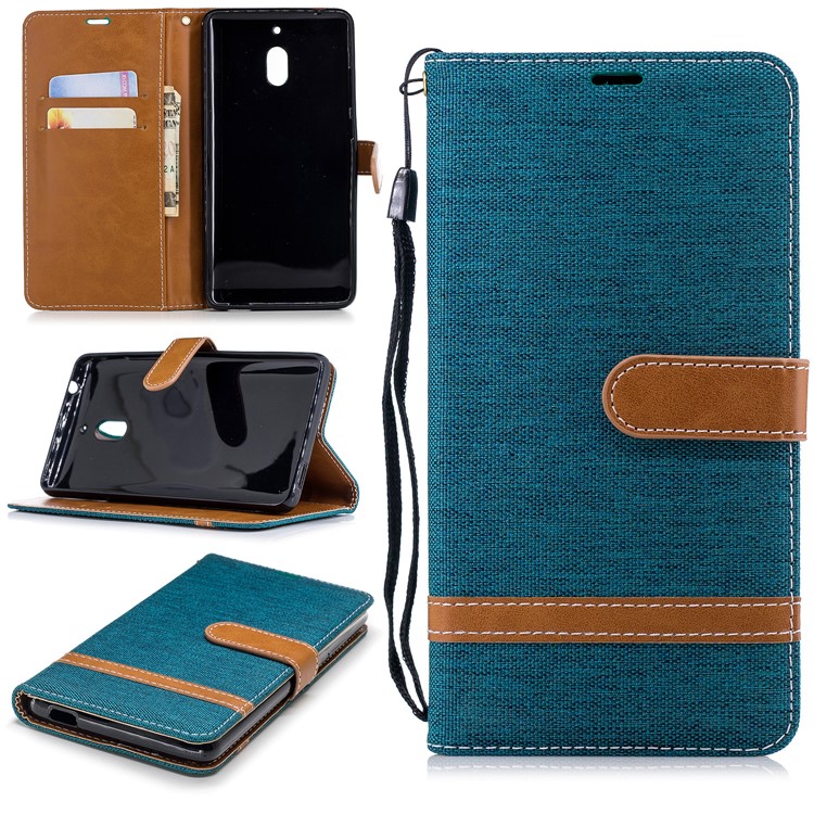 Assorted Color Jeans Cloth Wallet Stand Leather Protective Cover Case for Nokia 2.1 - Green-1