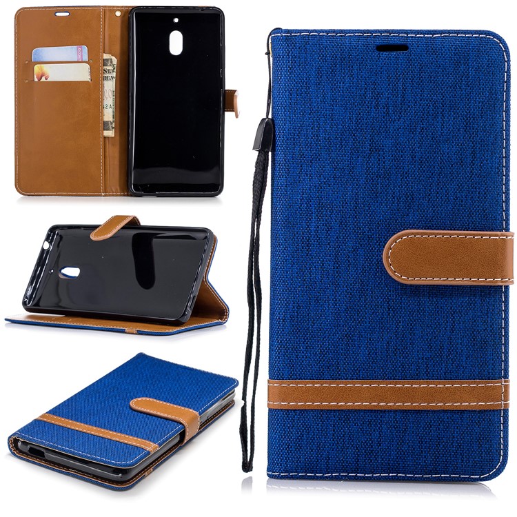 Assorted Color Jeans Cloth Wallet Stand Leather Case Accessory for Nokia 2.1 - Baby Blue-1