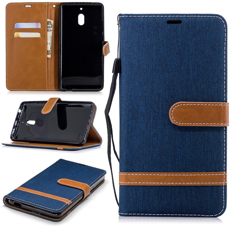 Assorted Color Jeans Cloth Wallet Stand Leather Flip Shell Case for Nokia 2.1 - Dark Blue-1