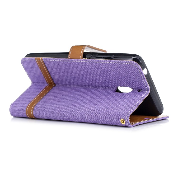 Assorted Color Jeans Cloth Wallet Stand Leather Mobile Phone Casing for Nokia 2.1 - Purple-4