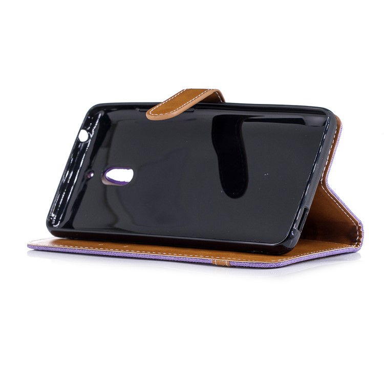 Assorted Color Jeans Cloth Wallet Stand Leather Mobile Phone Casing for Nokia 2.1 - Purple-5