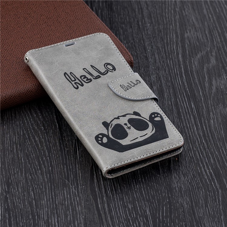 For Nokia 2.1 Imprinted Hello Panda Wallet Stand Leather Mobile Case - Grey-2