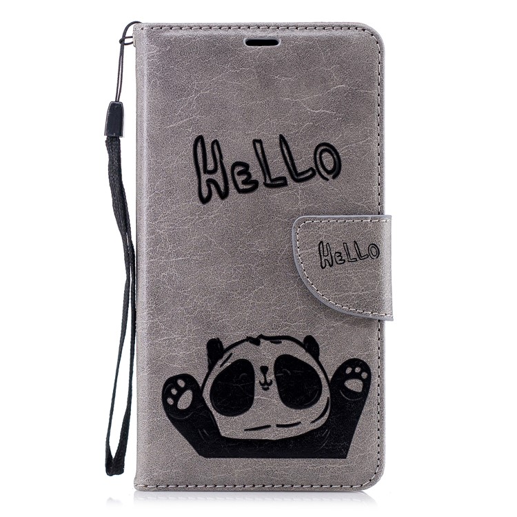 For Nokia 2.1 Imprinted Hello Panda Wallet Stand Leather Mobile Case - Grey-4