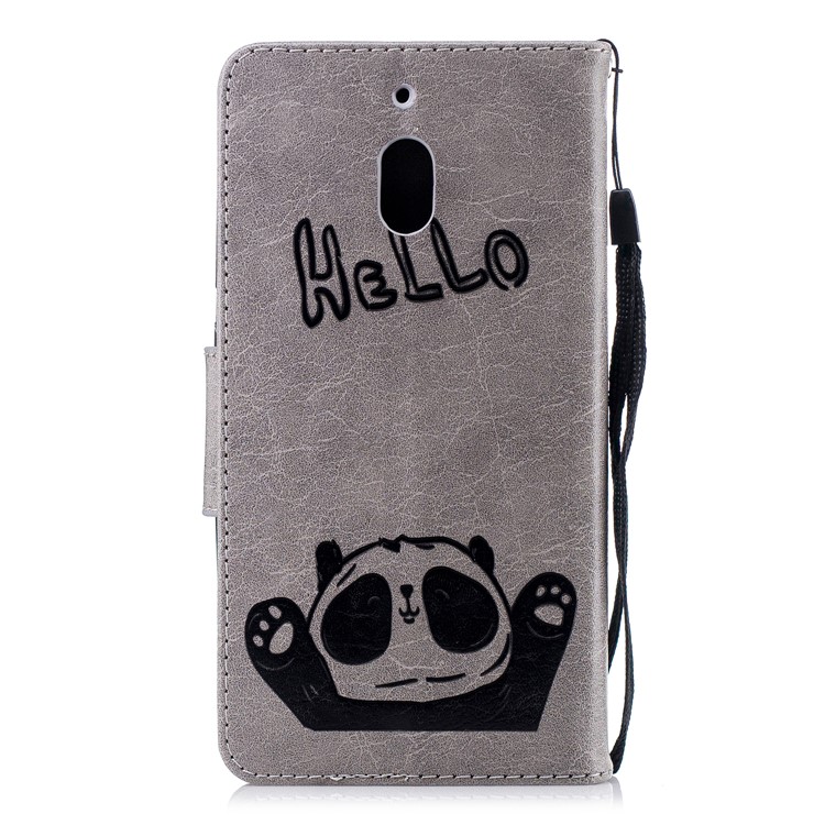 For Nokia 2.1 Imprinted Hello Panda Wallet Stand Leather Mobile Case - Grey-5