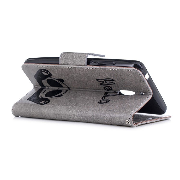 For Nokia 2.1 Imprinted Hello Panda Wallet Stand Leather Mobile Case - Grey-6