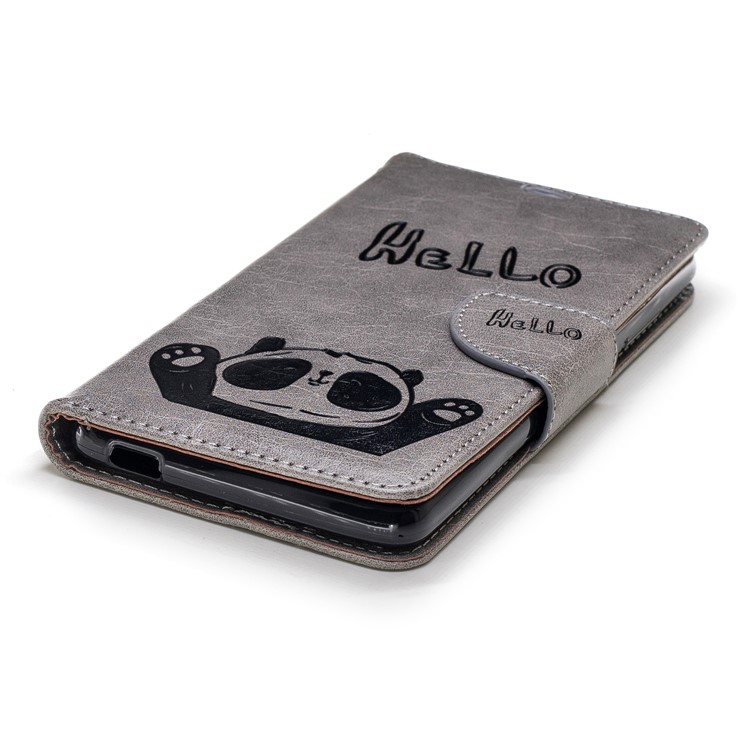 For Nokia 2.1 Imprinted Hello Panda Wallet Stand Leather Mobile Case - Grey-8