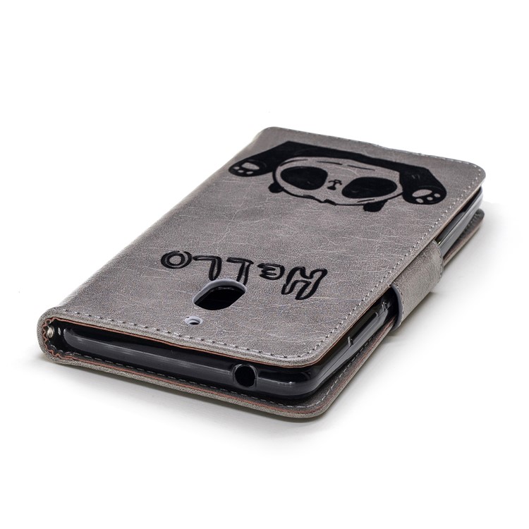 For Nokia 2.1 Imprinted Hello Panda Wallet Stand Leather Mobile Case - Grey-9