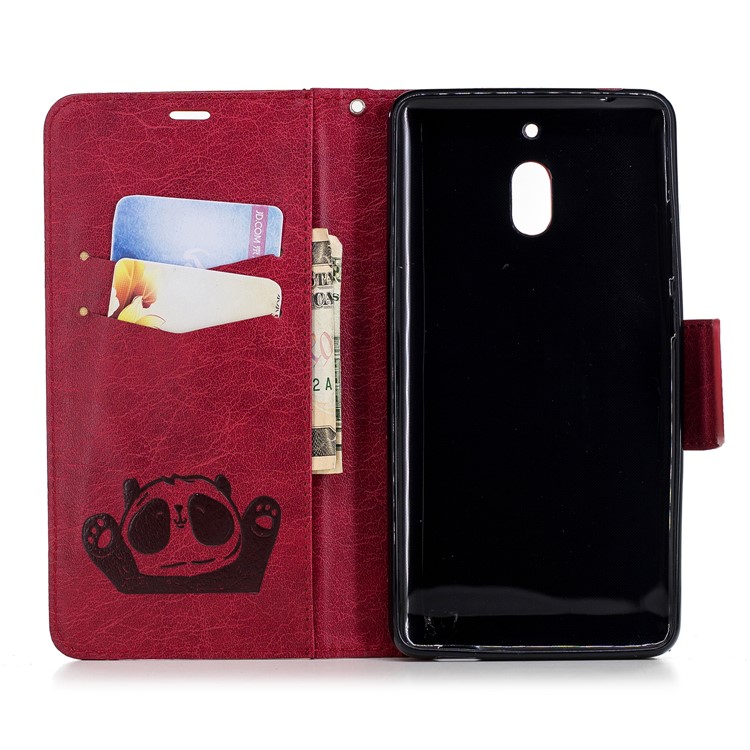 For Nokia 2.1 Imprinted Hello Panda Wallet Stand Leather Mobile Cover - Rose-10