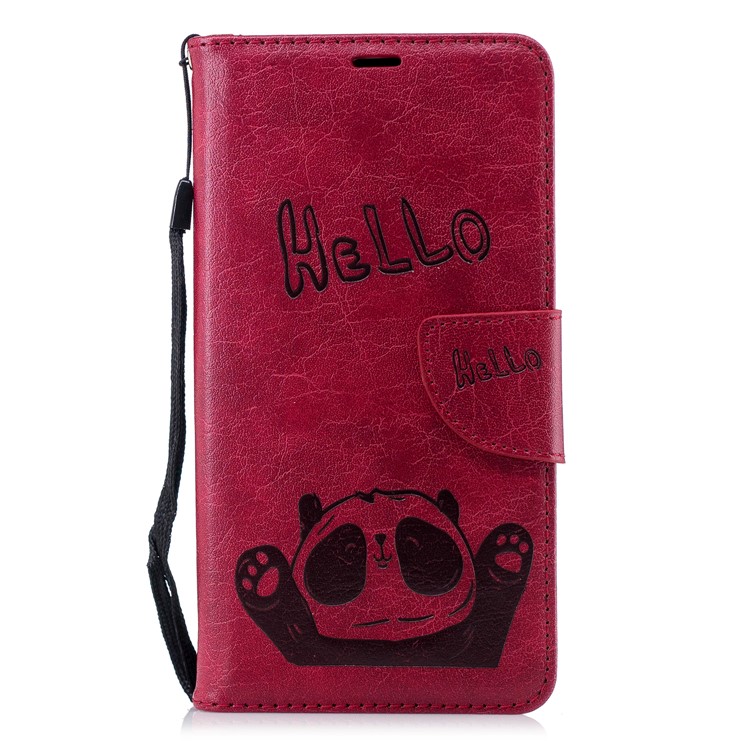 For Nokia 2.1 Imprinted Hello Panda Wallet Stand Leather Mobile Cover - Rose-4