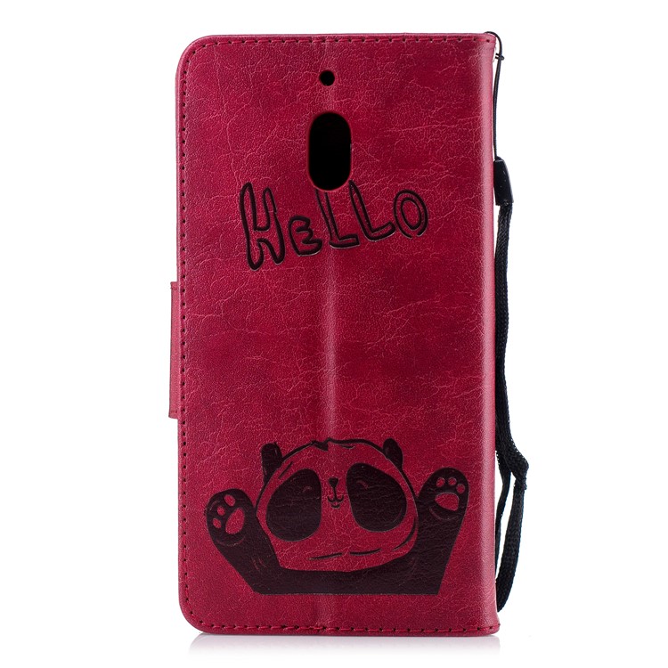 For Nokia 2.1 Imprinted Hello Panda Wallet Stand Leather Mobile Cover - Rose-5