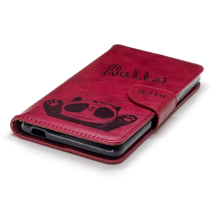 For Nokia 2.1 Imprinted Hello Panda Wallet Stand Leather Mobile Cover - Rose-8