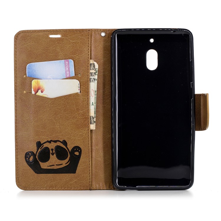 For Nokia 2.1 Imprinted Hello Panda Wallet Stand Leather Mobile Shell - Brown-10