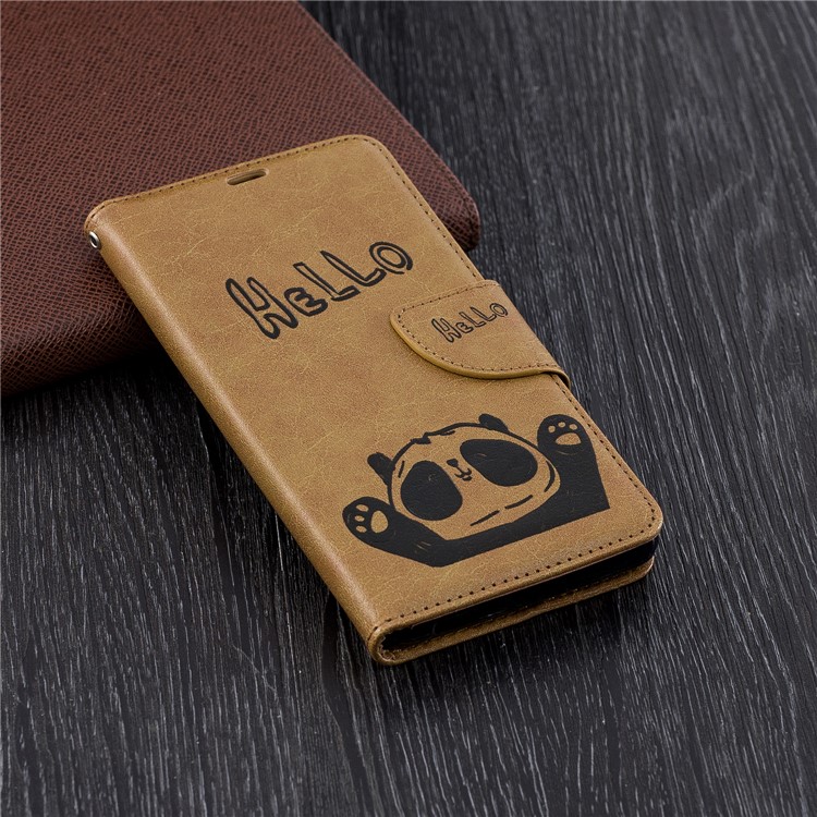 For Nokia 2.1 Imprinted Hello Panda Wallet Stand Leather Mobile Shell - Brown-2