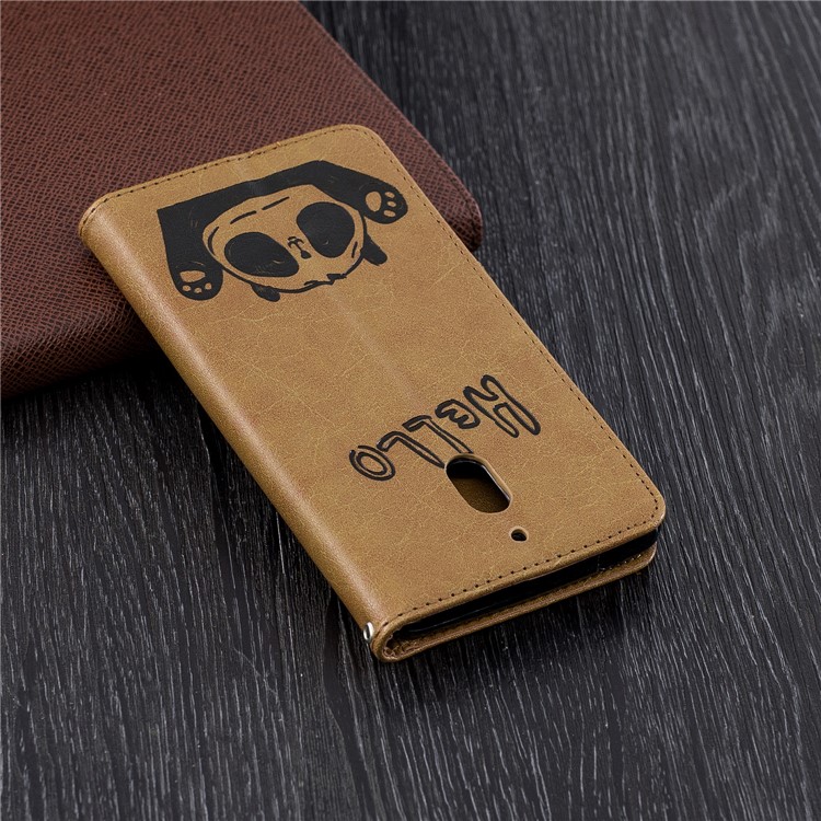 For Nokia 2.1 Imprinted Hello Panda Wallet Stand Leather Mobile Shell - Brown-3