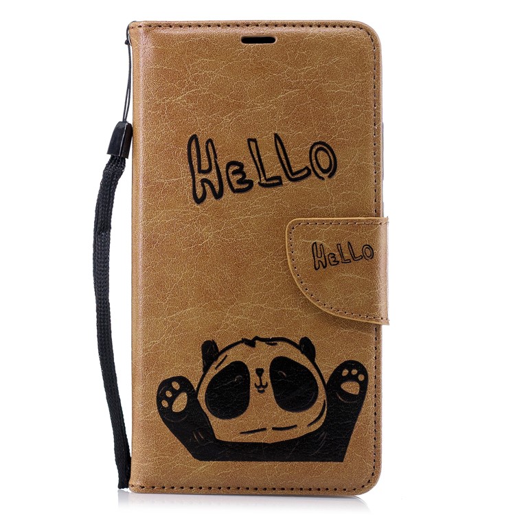 For Nokia 2.1 Imprinted Hello Panda Wallet Stand Leather Mobile Shell - Brown-4