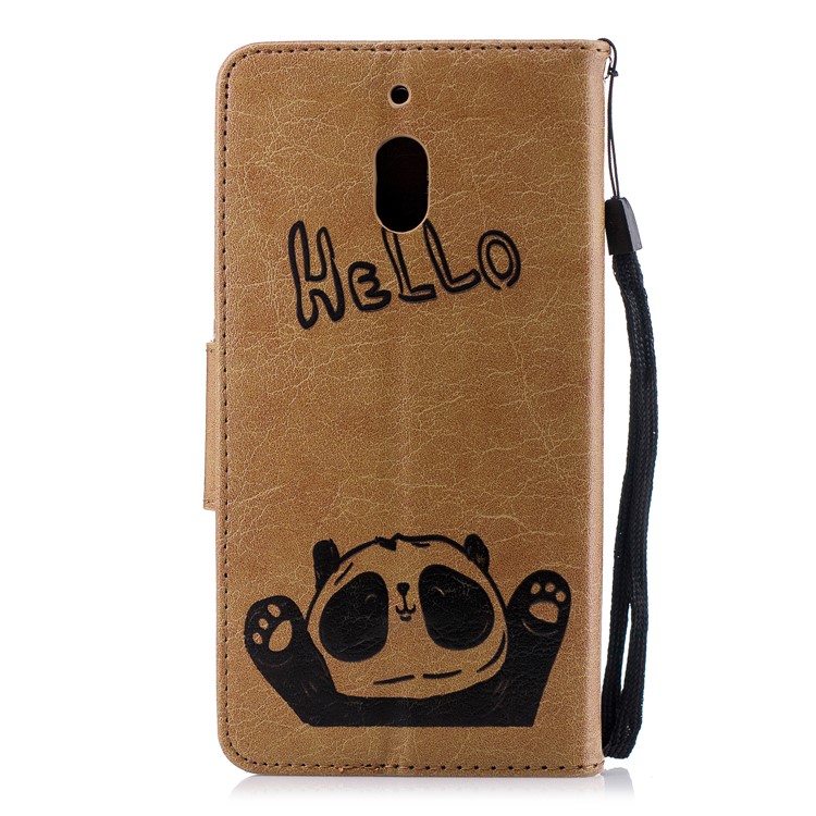 For Nokia 2.1 Imprinted Hello Panda Wallet Stand Leather Mobile Shell - Brown-5