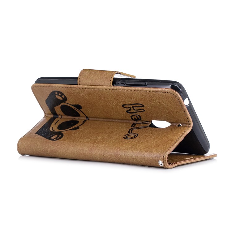 For Nokia 2.1 Imprinted Hello Panda Wallet Stand Leather Mobile Shell - Brown-6