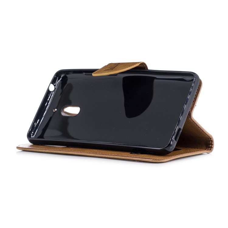 For Nokia 2.1 Imprinted Hello Panda Wallet Stand Leather Mobile Shell - Brown-7