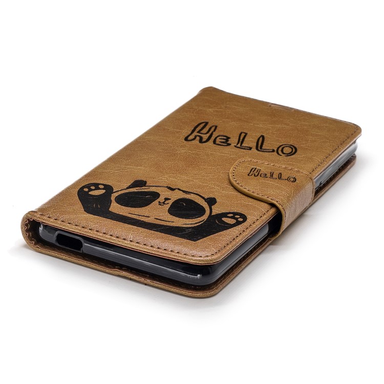 For Nokia 2.1 Imprinted Hello Panda Wallet Stand Leather Mobile Shell - Brown-8