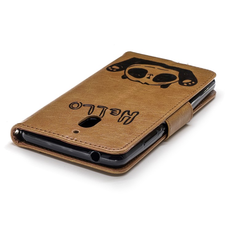 For Nokia 2.1 Imprinted Hello Panda Wallet Stand Leather Mobile Shell - Brown-9