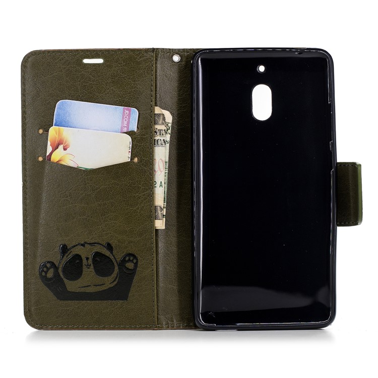 For Nokia 2.1 Imprinted Hello Panda Wallet Stand Leather Phone Cover Case - Green-10