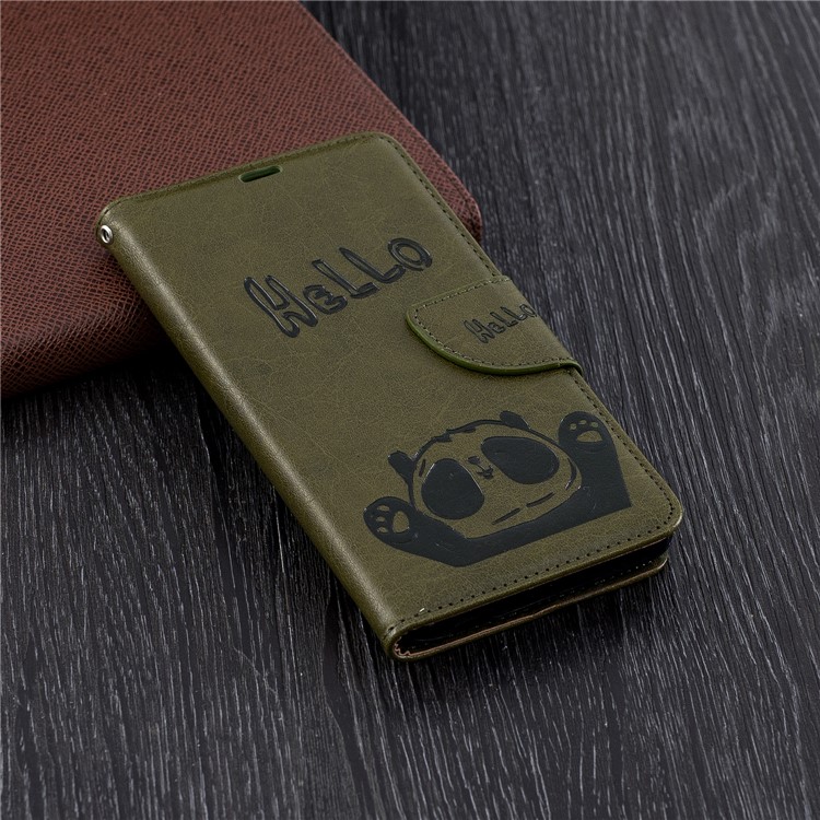 For Nokia 2.1 Imprinted Hello Panda Wallet Stand Leather Phone Cover Case - Green-2