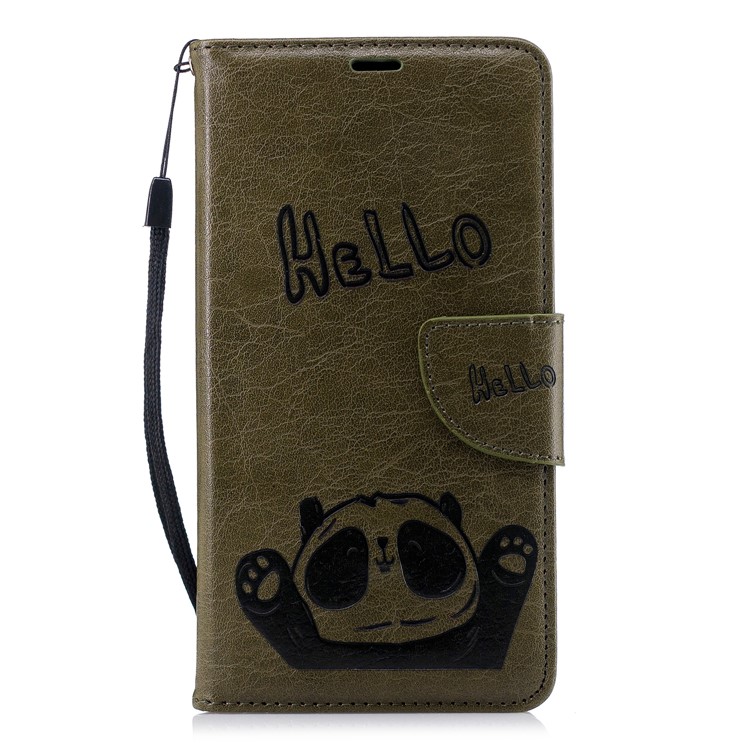 For Nokia 2.1 Imprinted Hello Panda Wallet Stand Leather Phone Cover Case - Green-4