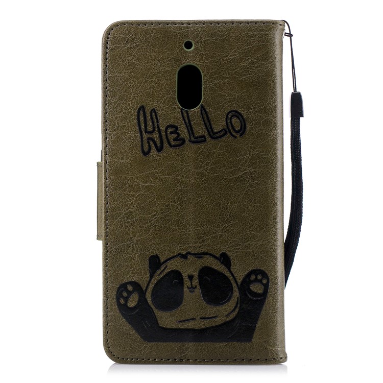 For Nokia 2.1 Imprinted Hello Panda Wallet Stand Leather Phone Cover Case - Green-5