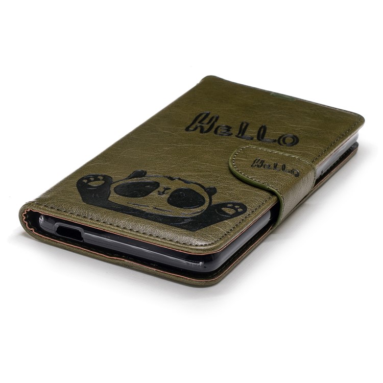 For Nokia 2.1 Imprinted Hello Panda Wallet Stand Leather Phone Cover Case - Green-8