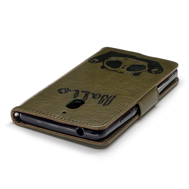 For Nokia 2.1 Imprinted Hello Panda Wallet Stand Leather Phone Cover Case - Green-9