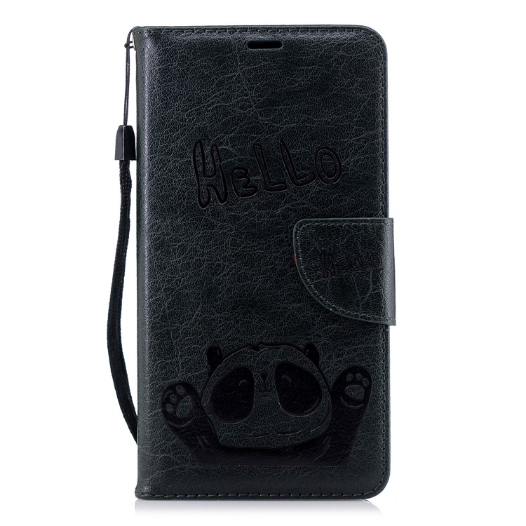 For Nokia 2.1 Imprinted Hello Panda Wallet Stand Leather Cell Phone Cover - Blackish Green-4