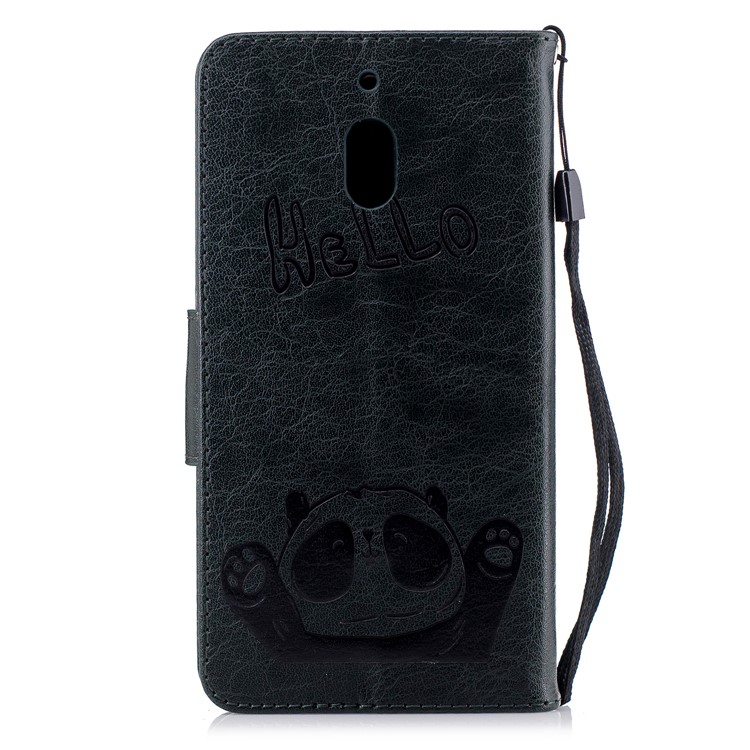 For Nokia 2.1 Imprinted Hello Panda Wallet Stand Leather Cell Phone Cover - Blackish Green-5