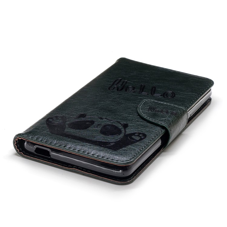 For Nokia 2.1 Imprinted Hello Panda Wallet Stand Leather Cell Phone Cover - Blackish Green-8