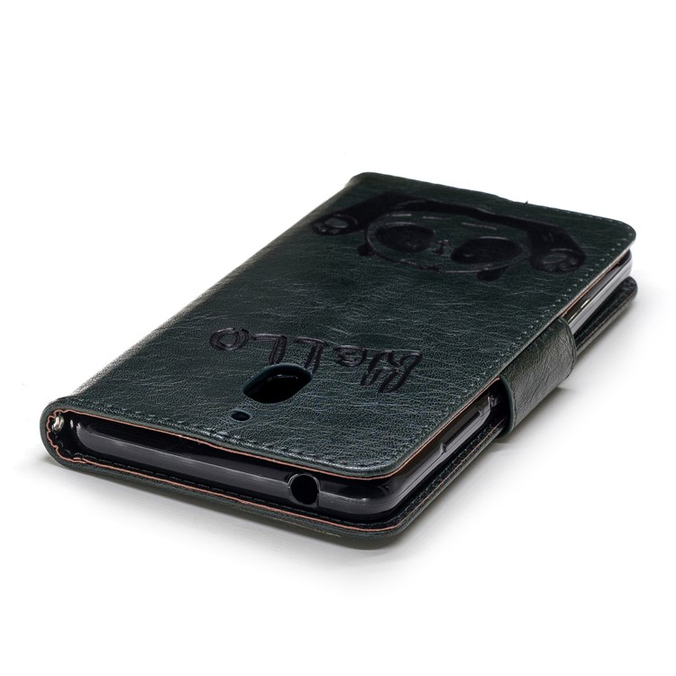 For Nokia 2.1 Imprinted Hello Panda Wallet Stand Leather Cell Phone Cover - Blackish Green-9