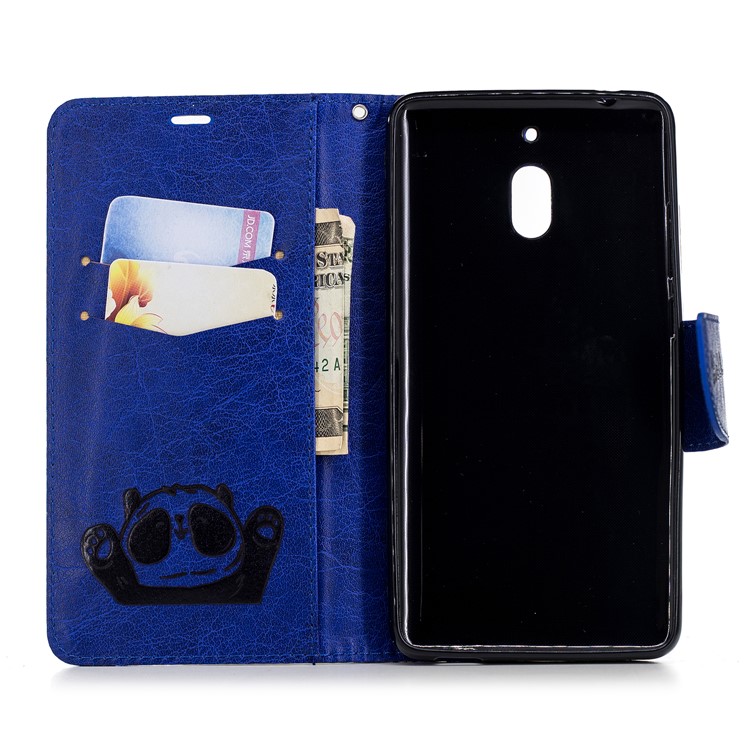 For Nokia 2.1 Imprinted Hello Panda Wallet Stand Leather Case Accessory - Blue-10