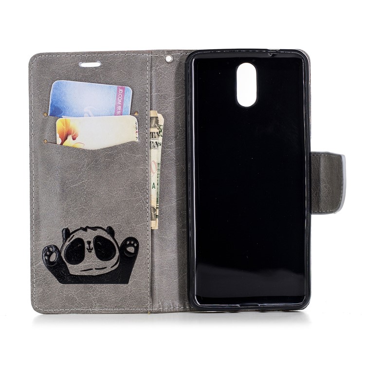 Imprinted Hello Panda Wallet Leather Stand Phone Case for Nokia 3.1 - Grey-10
