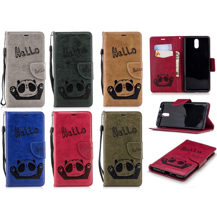 Imprinted Hello Panda Wallet Leather Stand Phone Case for Nokia 3.1 - Grey-11